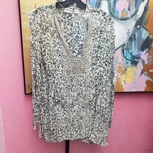 Chico's Animal Print Silk Embroidered Tunic Size 1